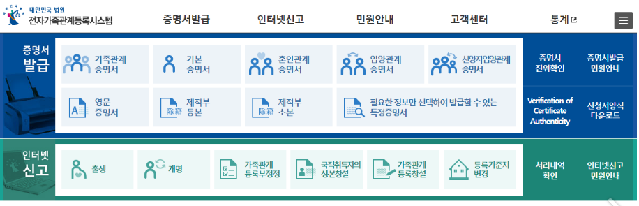 무인민원발급기 외 가족관계증명서 발급 방법