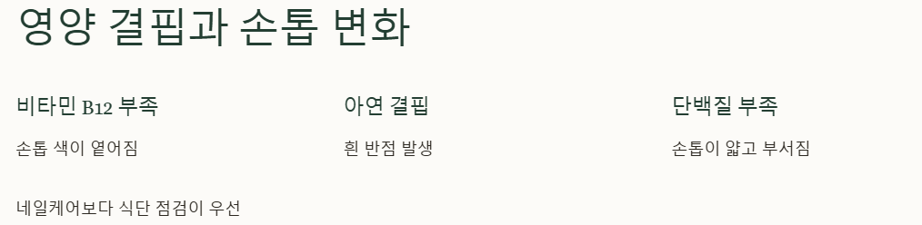 영양 결핍과 손톱 변화 예시