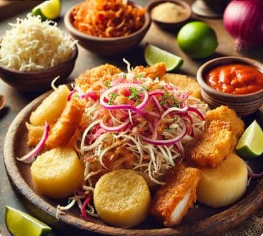 엘살바도르의 유카 콘 치차론(Yuca con Chicharrón): 유카와 바삭한 돼지고기의 만남