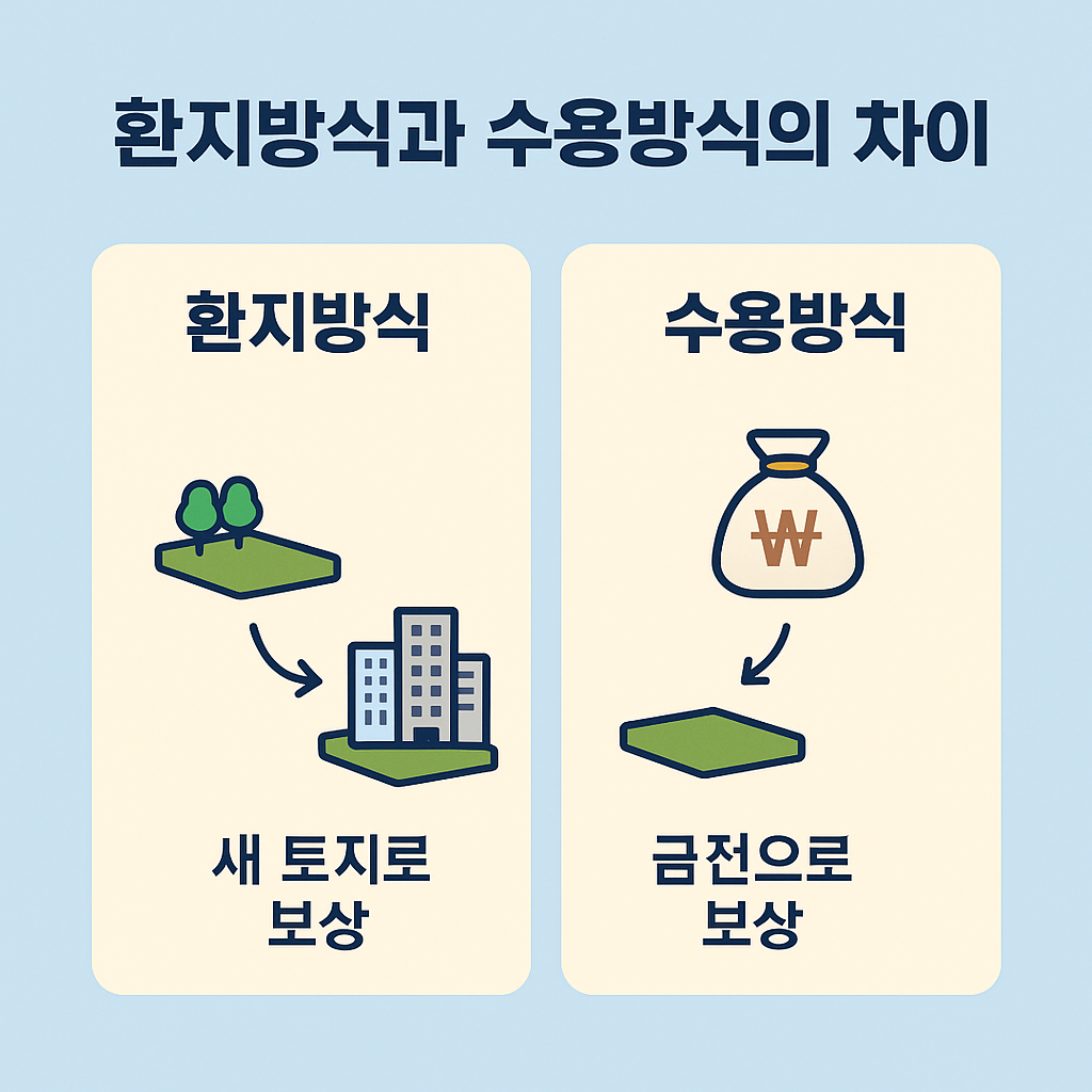 환지방식과 수용방식 차이｜도시개발 결정 가이드