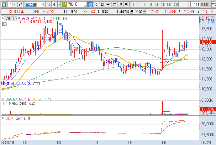 가비아-주가-흐름-차트