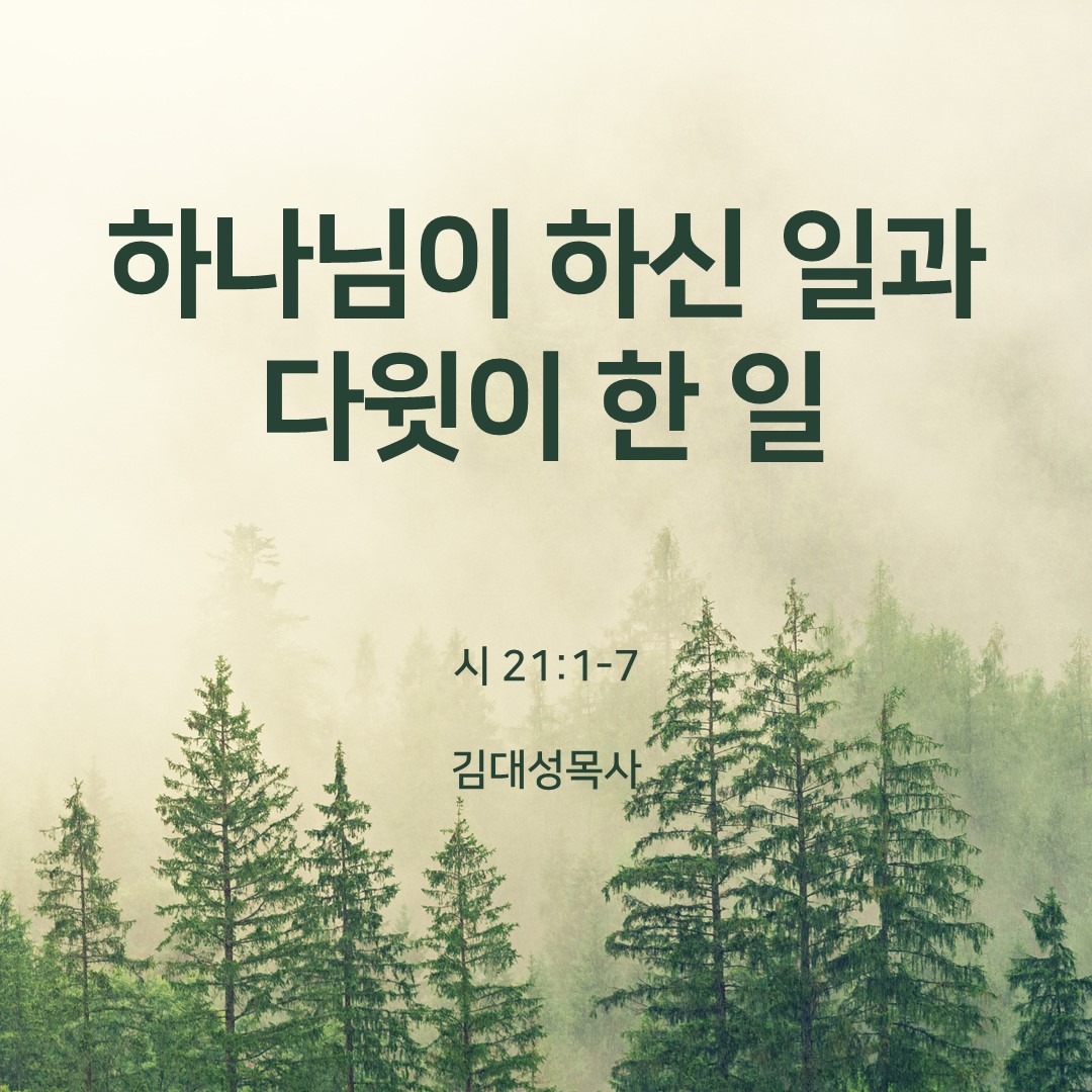 김대성목사 복음설교 - 하나님이 하신 일과 다윗이 한 일(시 21:1-7)