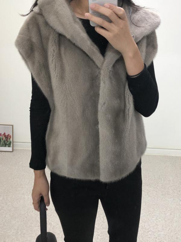 캡소매 후드 밍크 코펜하겐 휘메일 모피 조끼