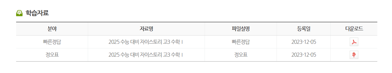 2025 수능 대비 자이스토리 고3 수학 1 답지 다운로드