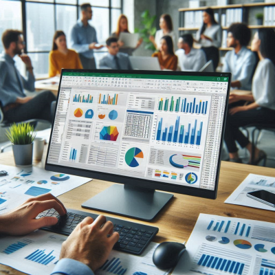 여러 명의 사람들이 데이터 분석을 하고 있는 사무실 모습