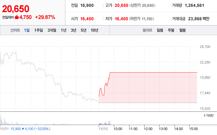  11월 12일 장 중 특징주