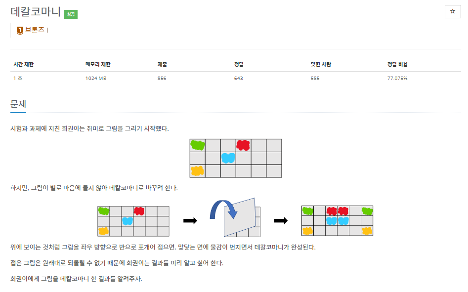 백준 BOJ 23841번 데칼코마니 문제 사진