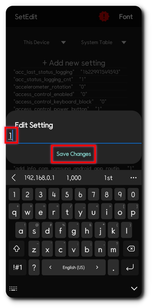 'SetEdit'앱에서 'Add new setting'