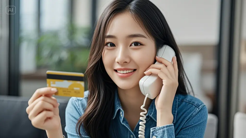 카드를 들고 통화하는 여성
