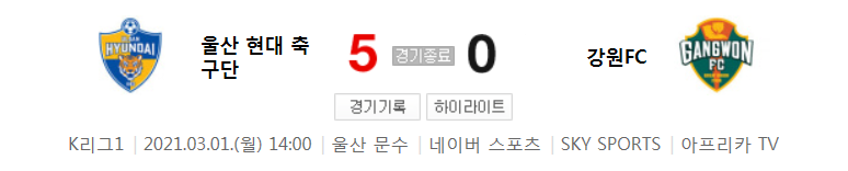  2021 K리그1 / 1라운드 - 울산 현대 축구단 대 강원FC (2021년 3월 1일 경기 하이라이트)