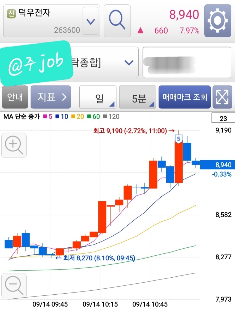 덕우전자 매매 차트