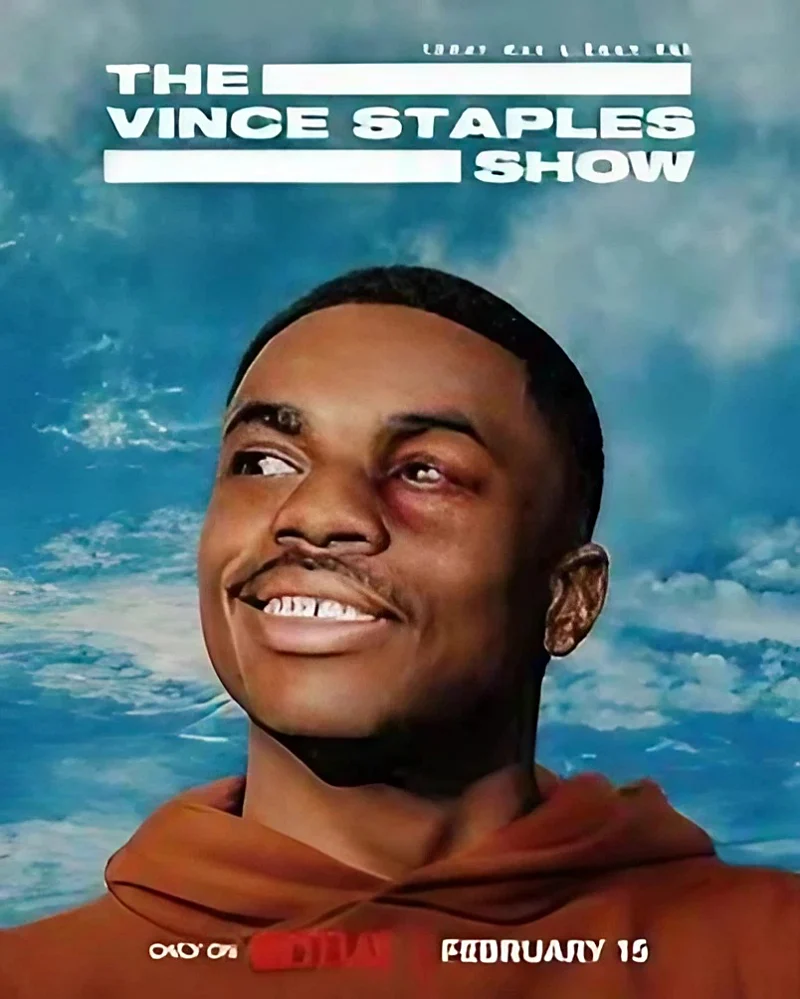 하늘을 배경으로 흑인 남성이 등장하는 빈스 스테이플스 쇼 포스터