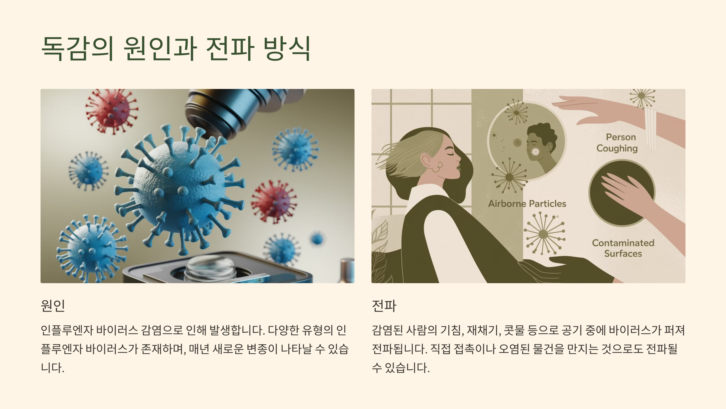 독감의 원인과 전파 방식