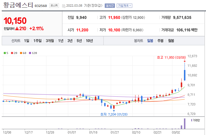 황금에스티 최근 차트