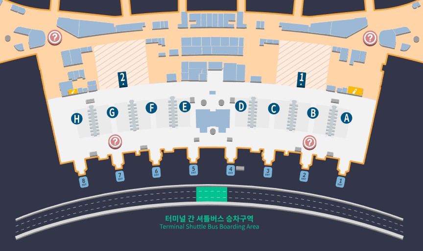  인천국제공항 제2여객터미널(T2) 항공사별 체크인카운터 위치