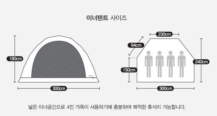 스노우라인 미라클 패밀리 텐트 상세사이즈