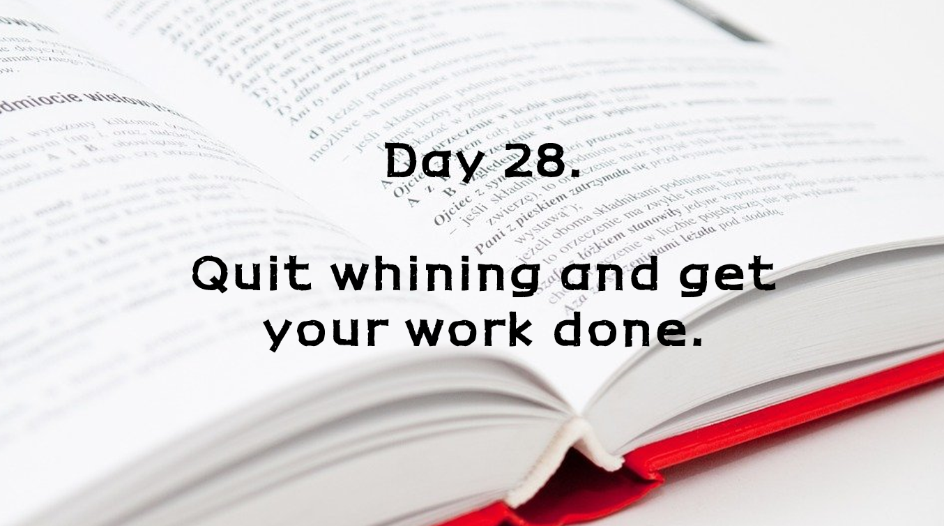  Day 28. Quit whining and get your work done.