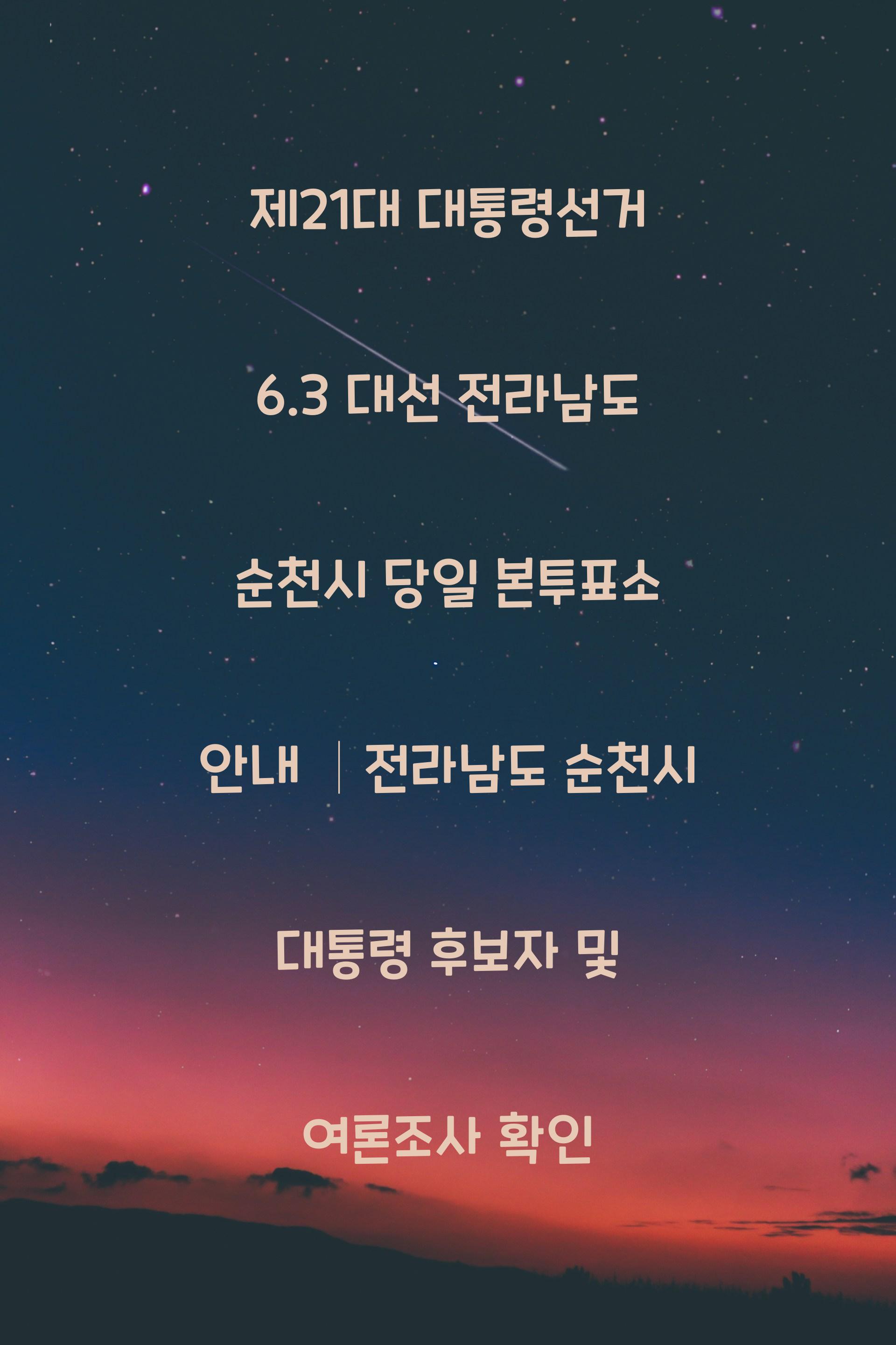 제21대 대통령선거 6.3 대선 전라남도 순천시 당일 본투표소 안내 │전라남도 순천시 대통령 후보자 및 여론조사 확인