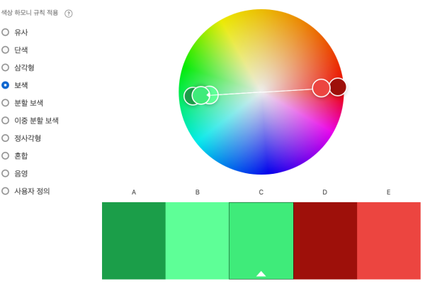 보색 배색을 나타내는 색상환 이미지