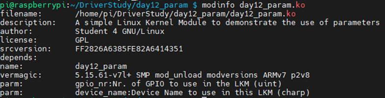 Raspberry Pi – Linux Device Driver 만들어 보기-12 (모듈 추가 시 인수 전달하기)