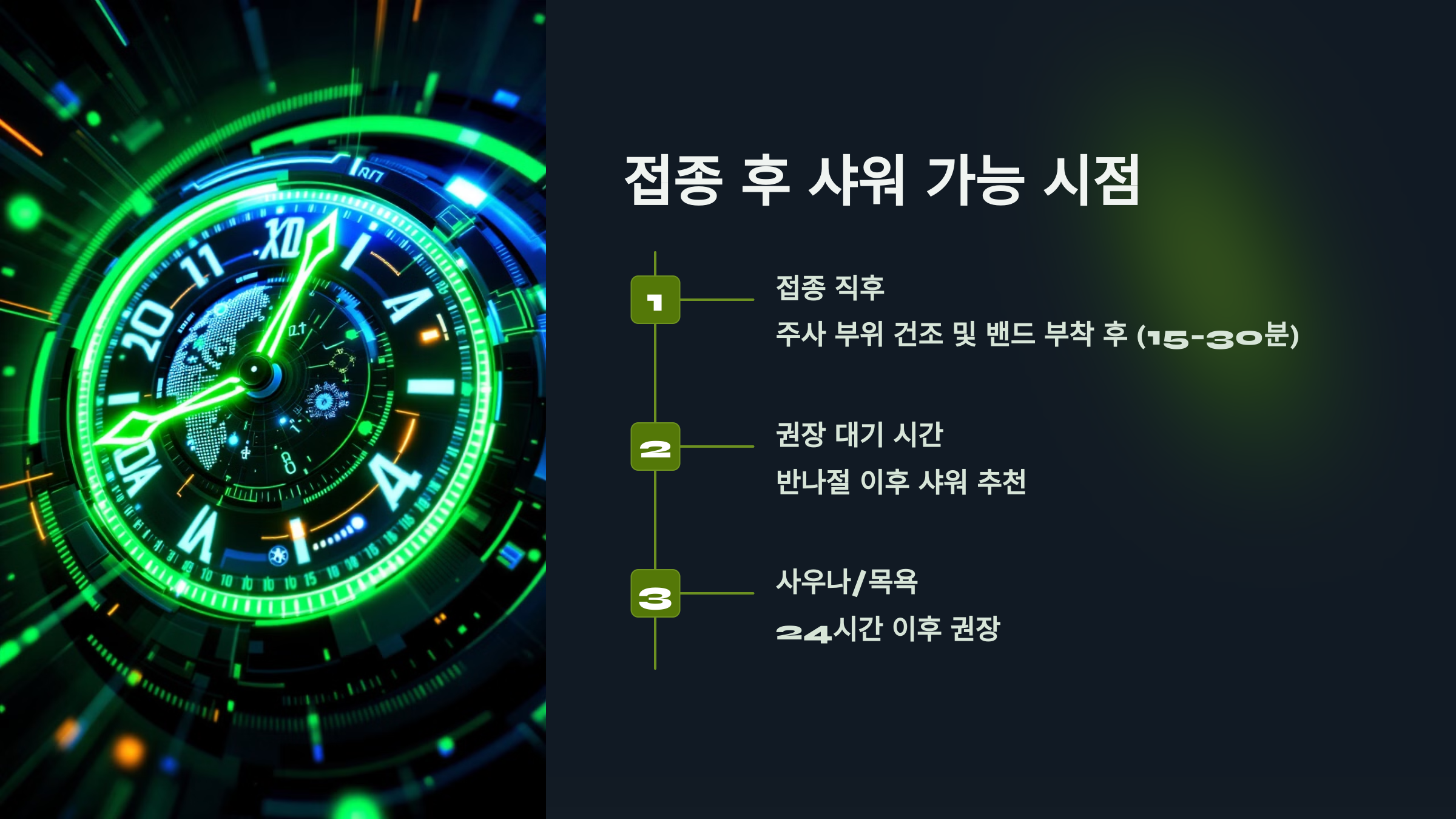 접종 후 샤워 가능 시점을 설명한 PPT 이미지