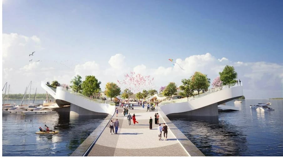 뉴욕 헤더윅의 굽이치는 한강 새 선착장 디자인 VIDEO: Heatherwick studio's latest pier 'the leaf' will be a playful, undulating park in seoul