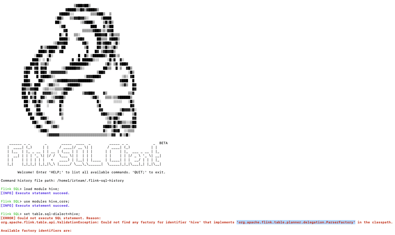  Flink 1.15 + Hive 충돌해결 - org.apache.flink.table.planner.delegation.ParserFactory