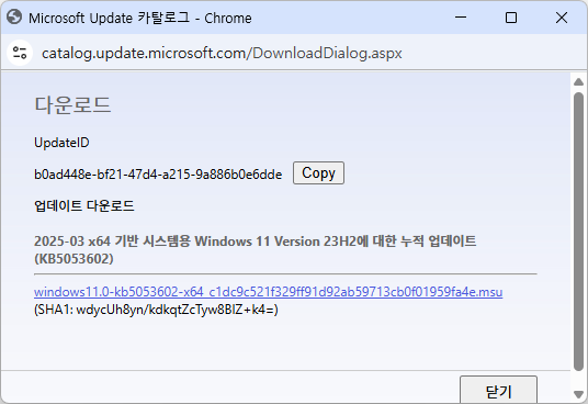 2025-03 x64 기반 시스템용 Windows 11 Version 23H2에 대한 누적 업데이트(KB5053602)