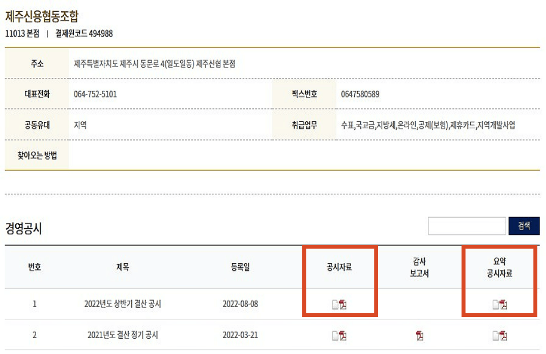 제주신협-경영공시