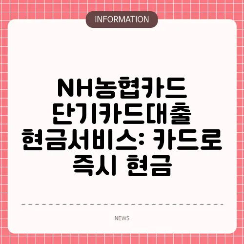 NH농협카드 단기카드대출 현금서비스: 카드로 즉시 현금