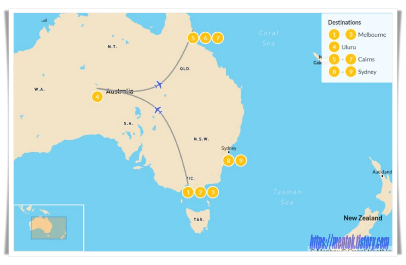 호주 10일 일정 여행 지도
