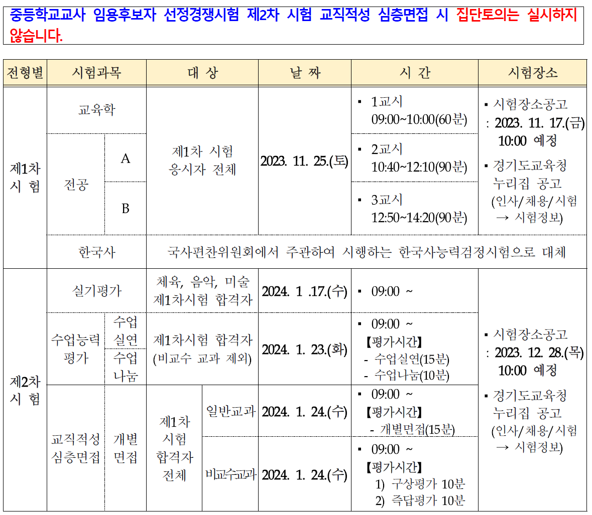 경기도 교육청 중등 임용고시