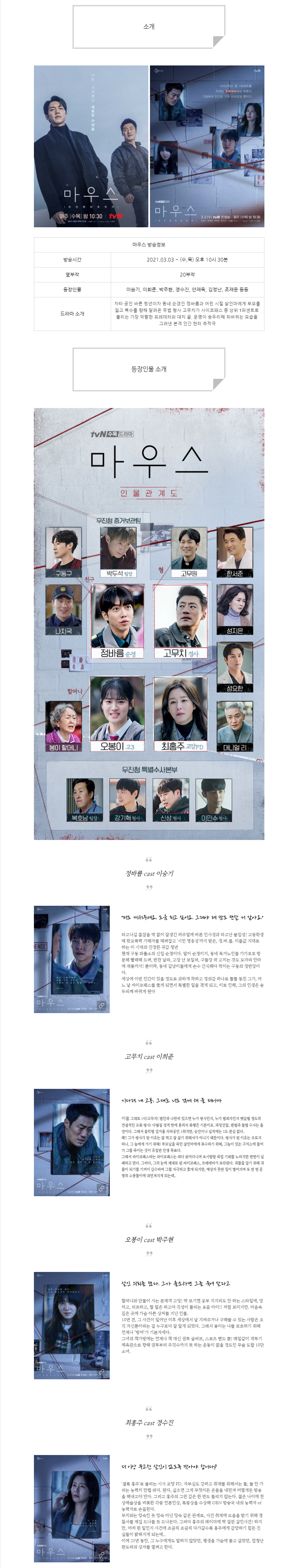 [수목드라마] 마우스 드라마 인물관계도, 몇부작, 정보