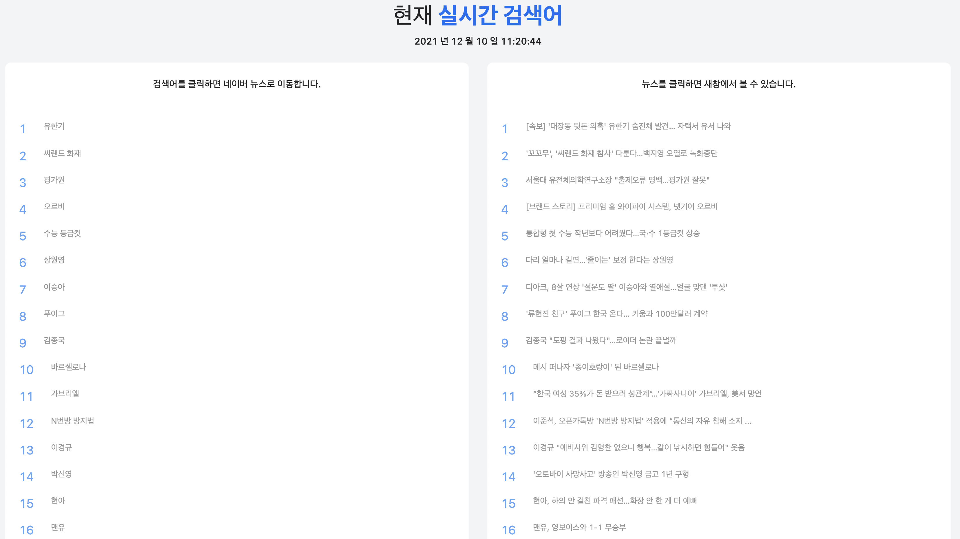 군더더기 없이 깔끔한 "실시간 검색어" 사이트