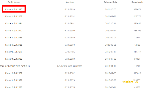 eraser 버전 목록