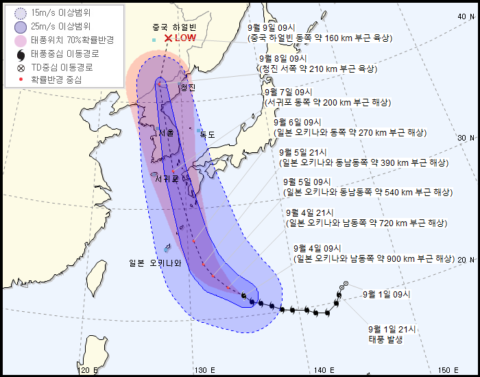  제10호 태풍 하이선 초강력 발달 7일 상륙