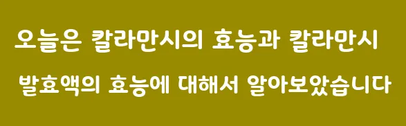 오늘은 칼라만시의 효능과 칼라만시 발효액의 효능에 대해서 알아보았습니다