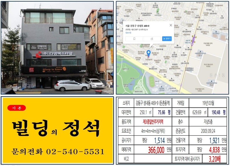  [강동구 둔촌주공아파트 재건축 30억 꼬마빌딩 실거래가 조회] 성내동 469-9 (둔촌동역) 36억 6,000만 원, 평당 4,838만 원 매매되었습니다. JYP엔터테인먼트