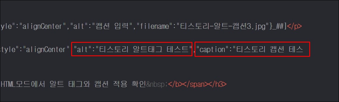 HTML 모드에서 알트 태그와 캡션 적용 확인