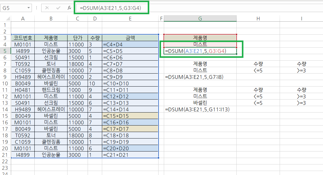 셀 영역에서도 함수나 수식이 보여지는 경우