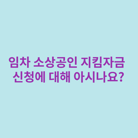  임차 소상공인 지킴자금 신청에 대해 아시나요?