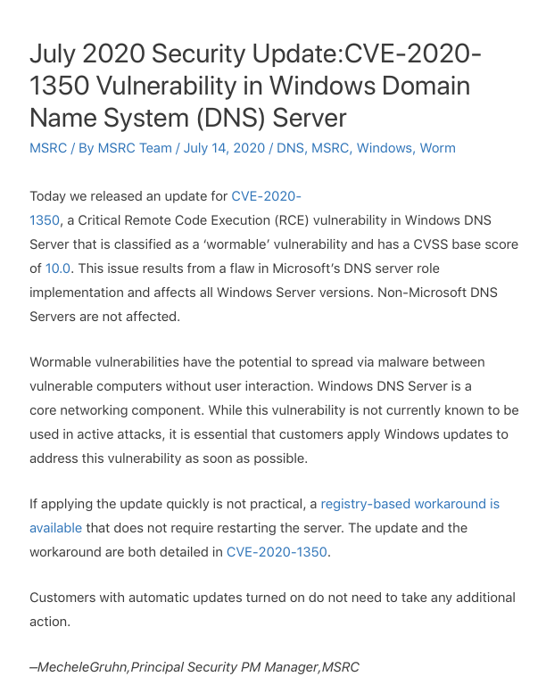  [보안공지] MS Windows DNS 서버 보안 업데이트 권고(KISA)