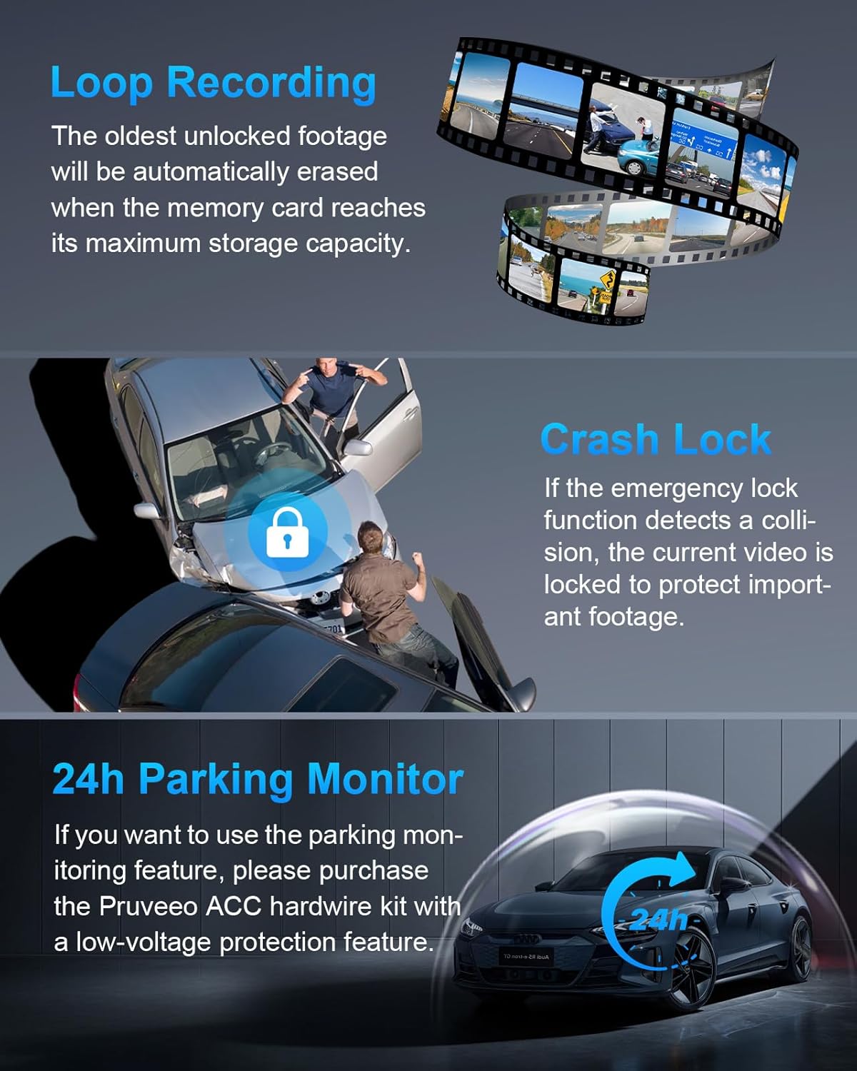 PRUVEEO 360 Degree View 4 Channel Dash Cam Front and Rea