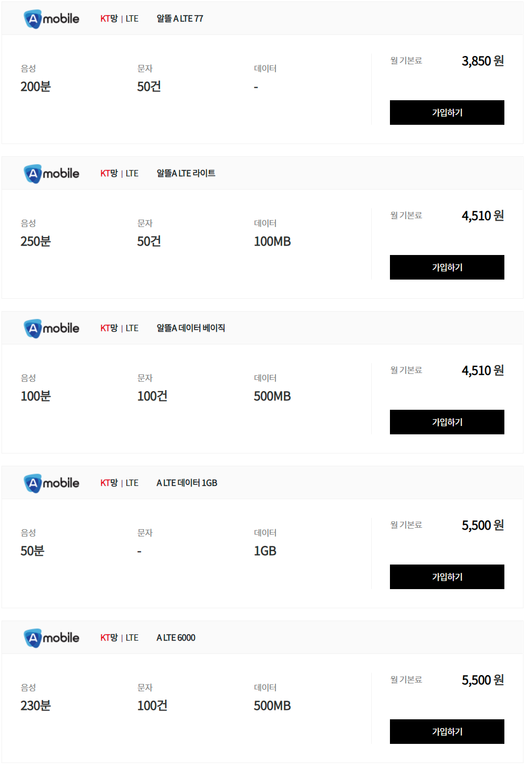  [KT망 A모바일] 알뜰폰 요금제 가입하기