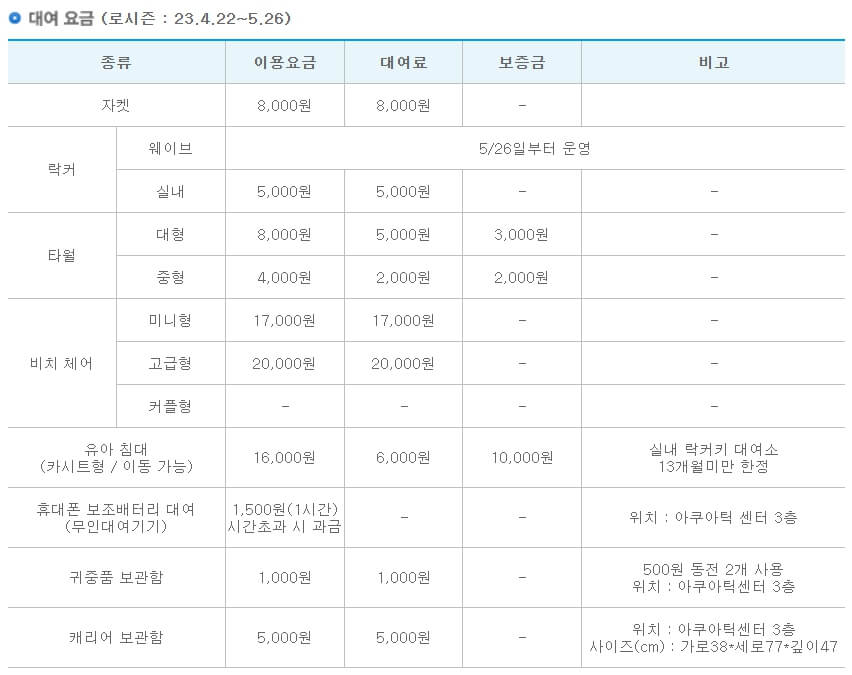 캐리비안-베이-로시즌-대여-요금표