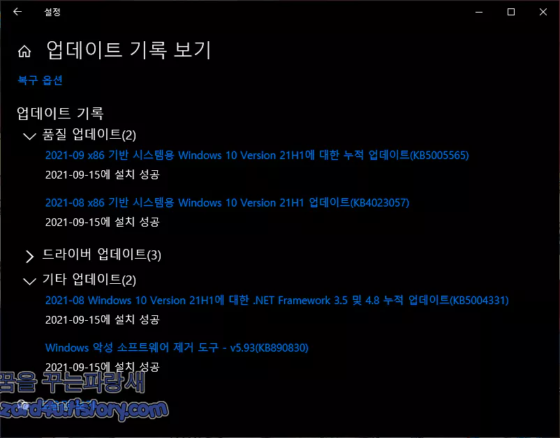  윈도우 10 60개 취약점 수정 KB5005565 및 KB5005566 누적 업데이트