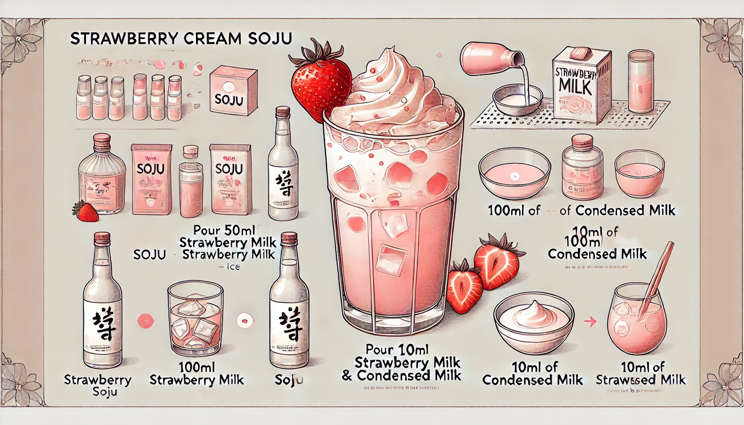 딸기 크림 소주 칵테일