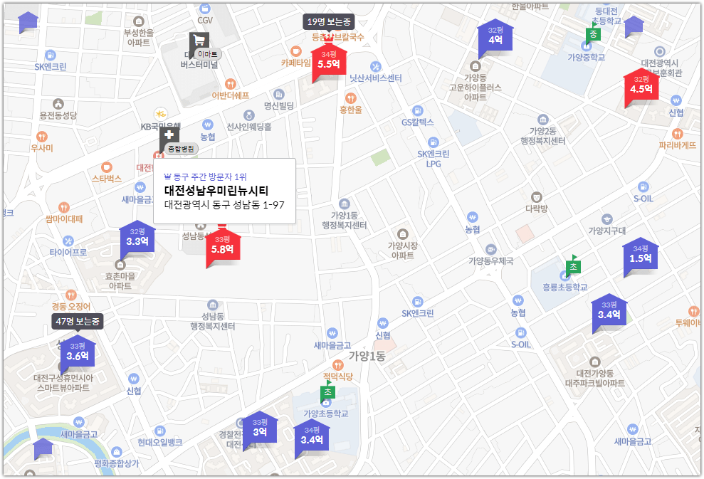 대전 성남 우미린 뉴시티 주변 아파트 실거래 가격