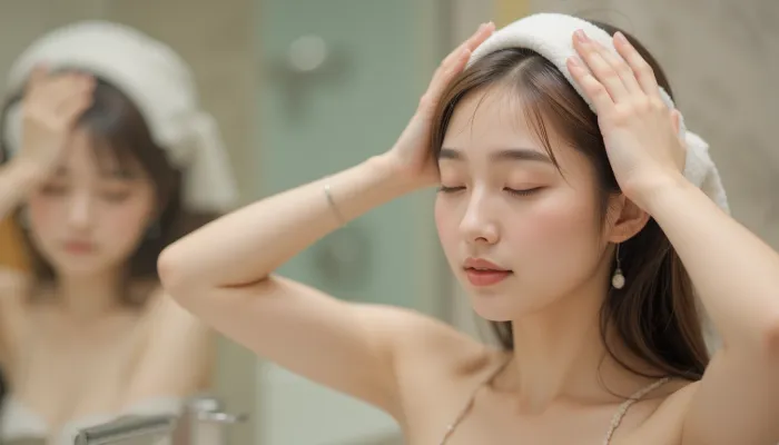 두피 마사지를 하는 여성