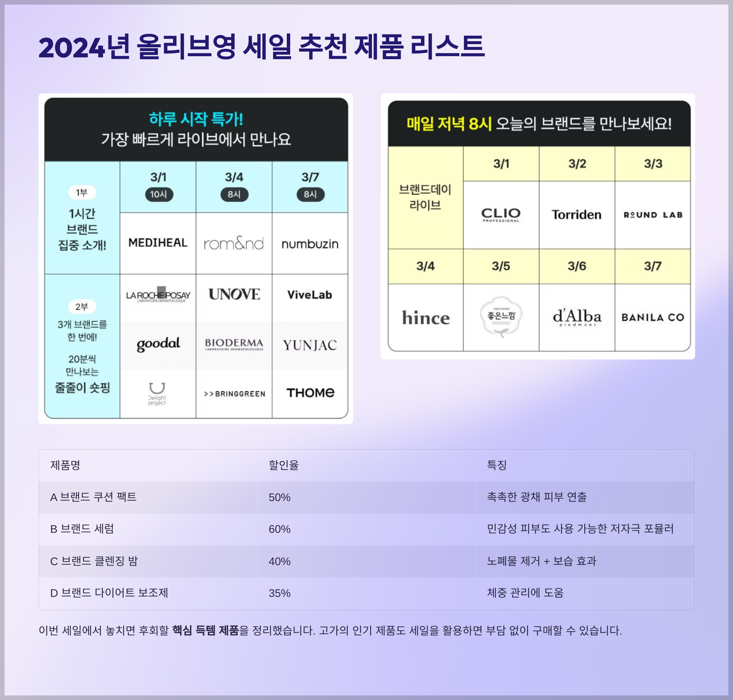 2024년 올리브영 세일 추천 제품 리스트